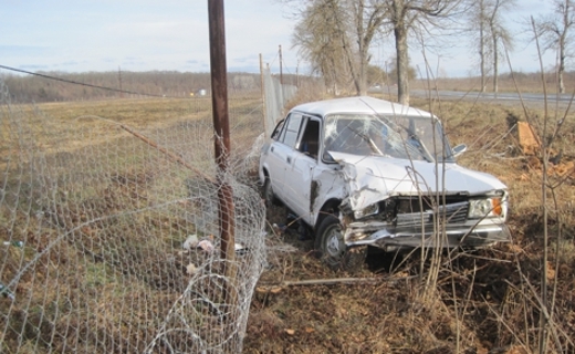 Под Апшеронском автомобиль протаранил дерево и снес забор